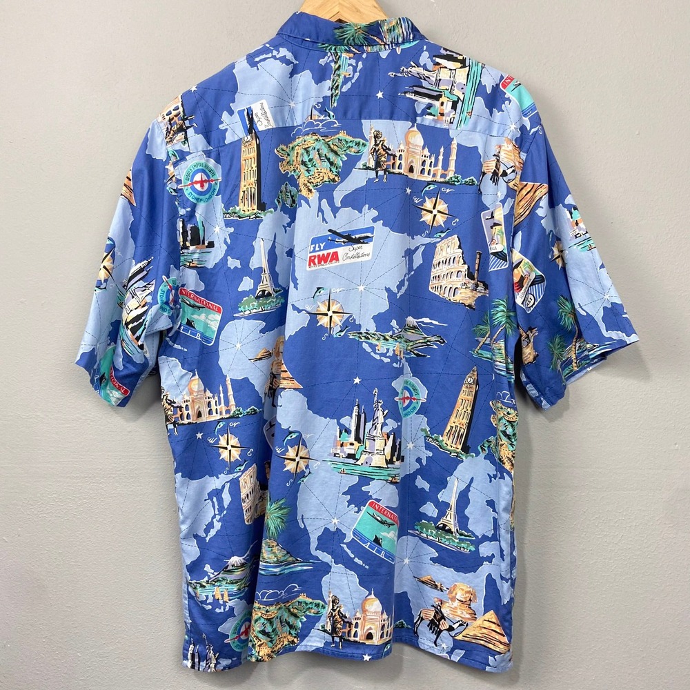 Reyn Spooner Hawaiian Shirt Size‎ XL RWA Airlines World Map Travel Retro Beach - Picture 9 of 11
